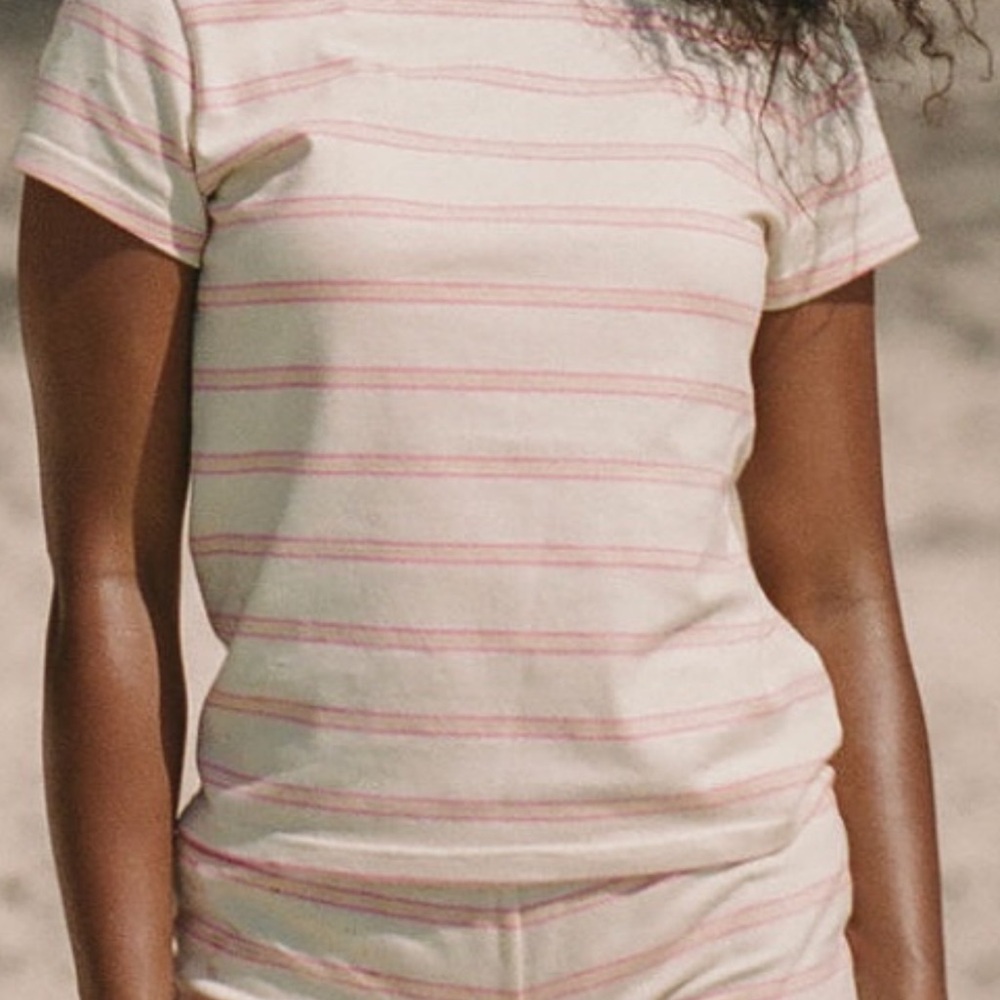 Casual Pink and Cream Striped Women's Tee